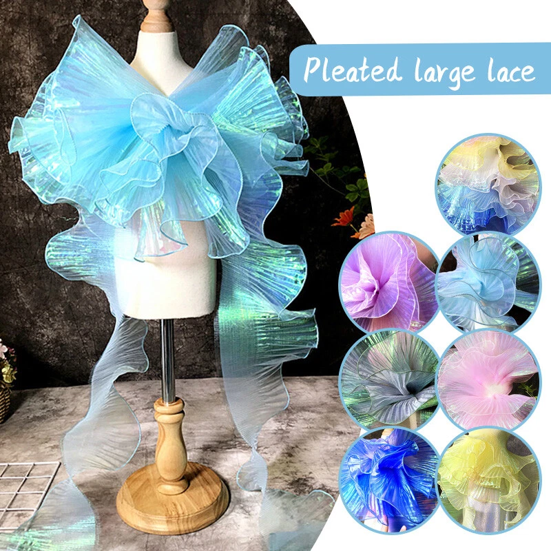 Tela con volantes láser degradado malla plisada recorte artesanías vestido tela de encaje hágalo usted mismo Foto 3 de 4