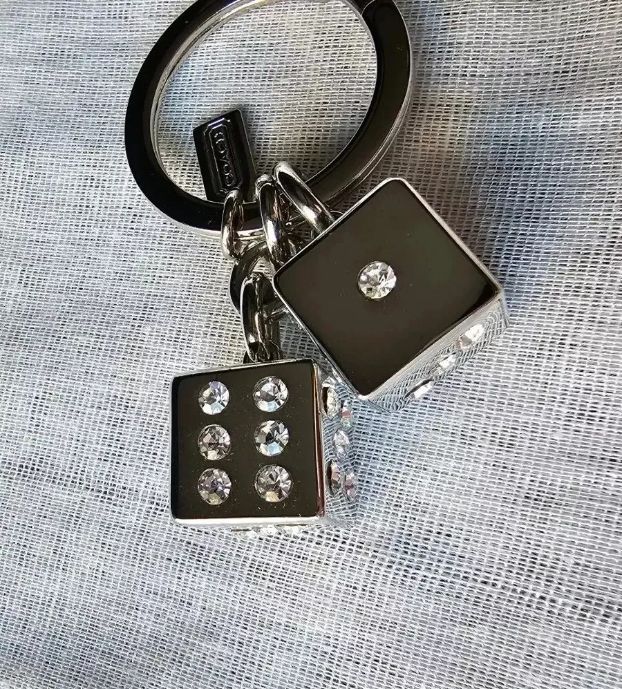 COACH 3D Lucky Dice Key Fob Keychain Bag Charm 92606 RARE NWT Silver Clear Cryst