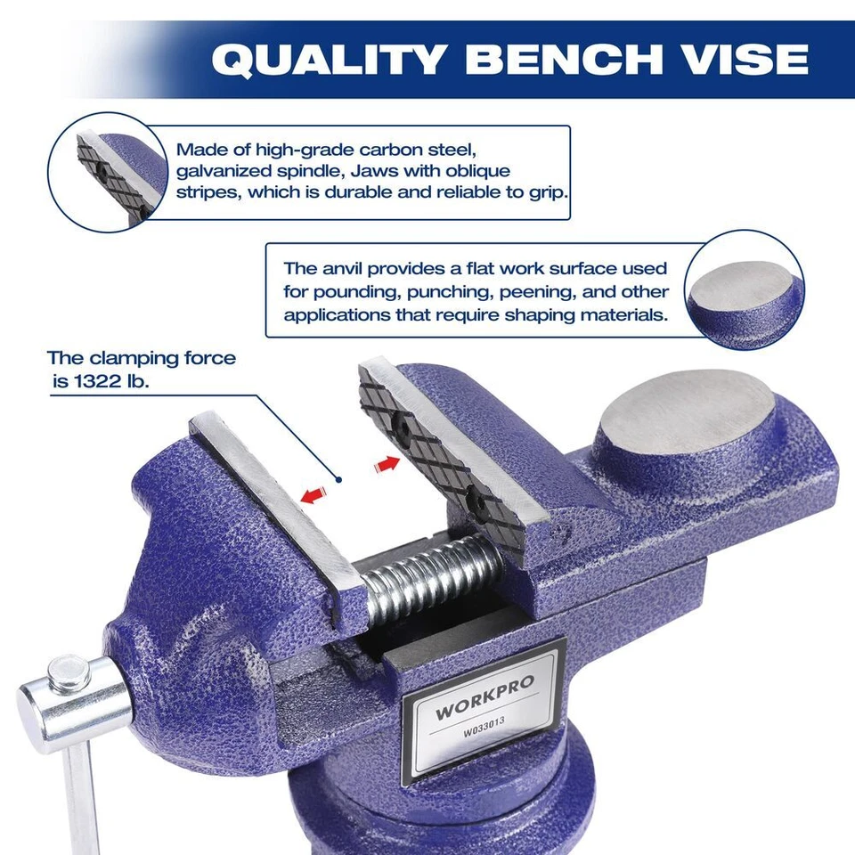 WORKPRO Bench Vise Universal Table Vise 360° Swivel Vice Bench Clamp 2.5" Jaw US - Image 2 of 4