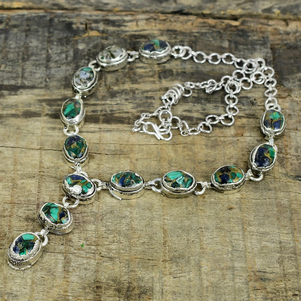 Azzurrite Malachite Elettroformati 925 Argento Sterling Collana Per Natale Gifts - Immagine 3 di 4
