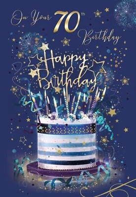 Happy 70th Birthday Card Cherry Orchard Male Birthday Cake