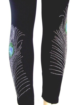 PLUS One Size Crystal Rhinestone Peacock Feathers With Blues & Green Centers