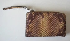 HOBO Faux Snake Skin Mini Bifold Wallet Key Holder Center Coin Pocket Brown Tan