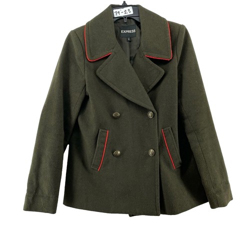 Express Pea Coat Womens XS Olive Green Military Double