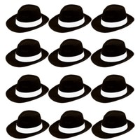 6 X Schwarz Gangster 1920'S Al Capone Stil Fedora Hut Gatsby Spiv Weiß Band