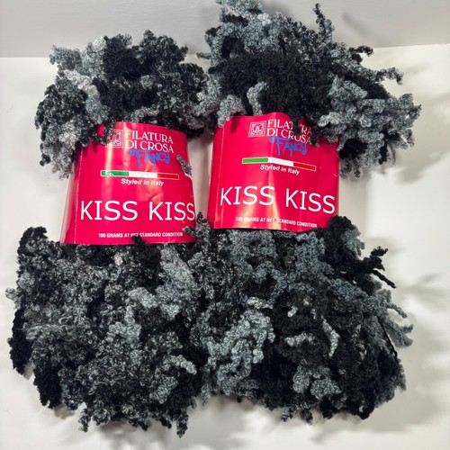 Lot 2 Filatura di Crosa Kiss Kiss Wool Blend Yarn Gray Black Boucle Super Bulky - 第 1/5 張圖片
