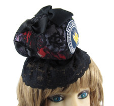 ❤️Ręcznie robiona❤️Fascynator w kształcie poduszki Klips do włosów - czarne sznurowadła Kokarda