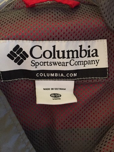 Columbia Red Gray Nylon Full Zip Jacket Windbreaker Hoodie Youth 18/20 - Picture 5 of 11