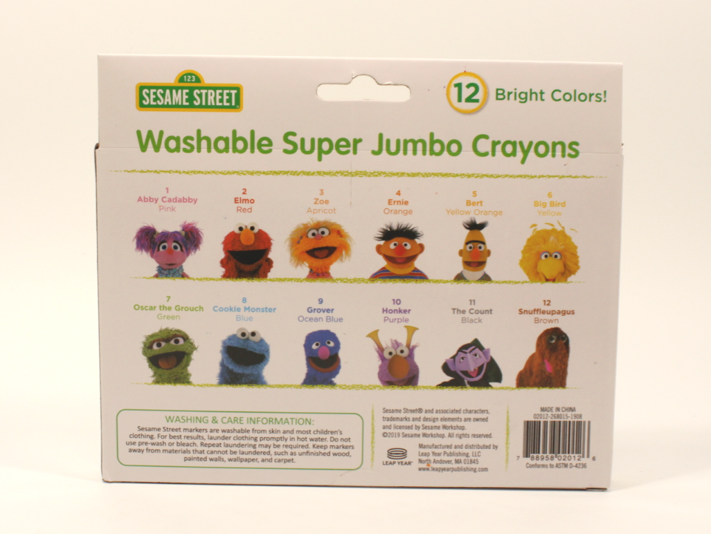 Sesame Street 12 pack Washable Super Jumbo Crayons New Back to School