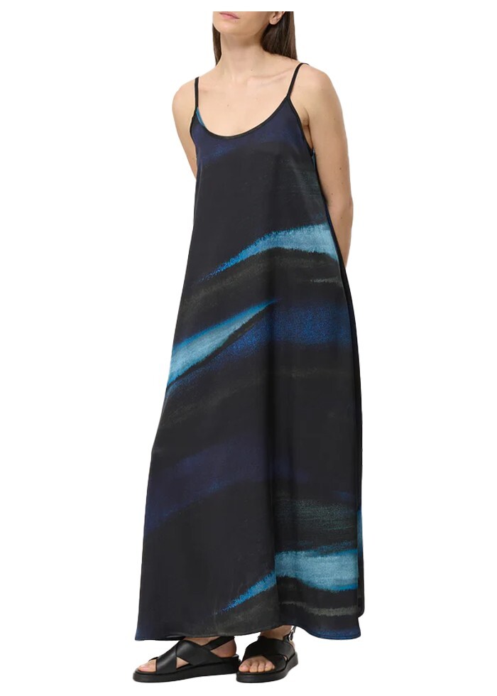 HUMILITY abito donna svasato stampa blu/azzurro tye&dye BACHIRA-T MADE IN ITALY