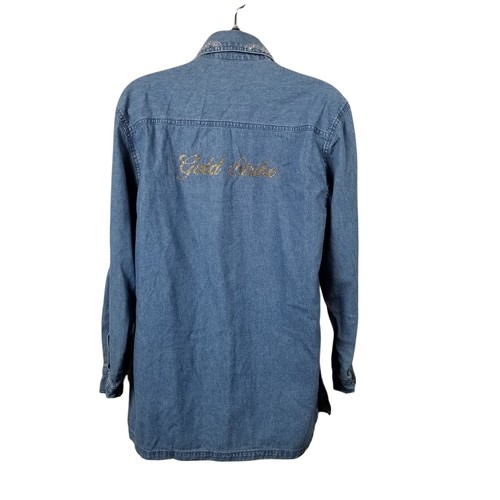 Vintage Gold Strike Casino Resort Womens Sz S Denim Button Front Shirt w Bling - Picture 2 of 12