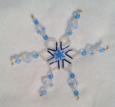 CZECH BEAD SNOWFLAKE CHRISTMAS ORNAMENT MEDIUM DARK IRIS LIGHT BLUE 10