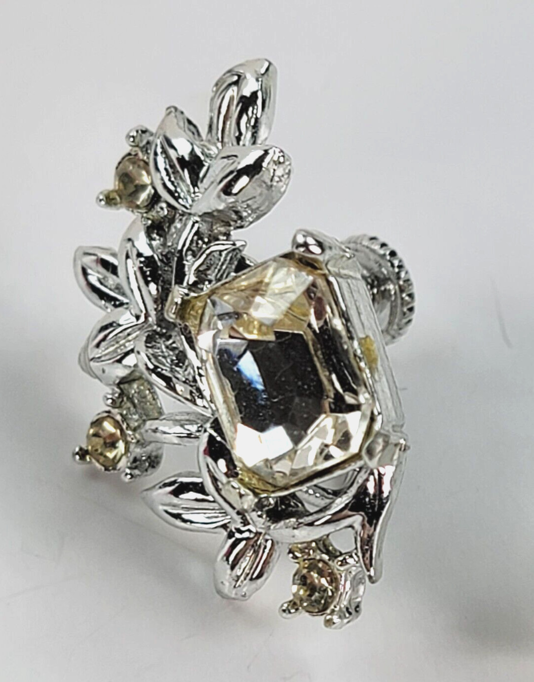 Silver-Tone Rhinestone Floral Rectangular Crystal… - image 5