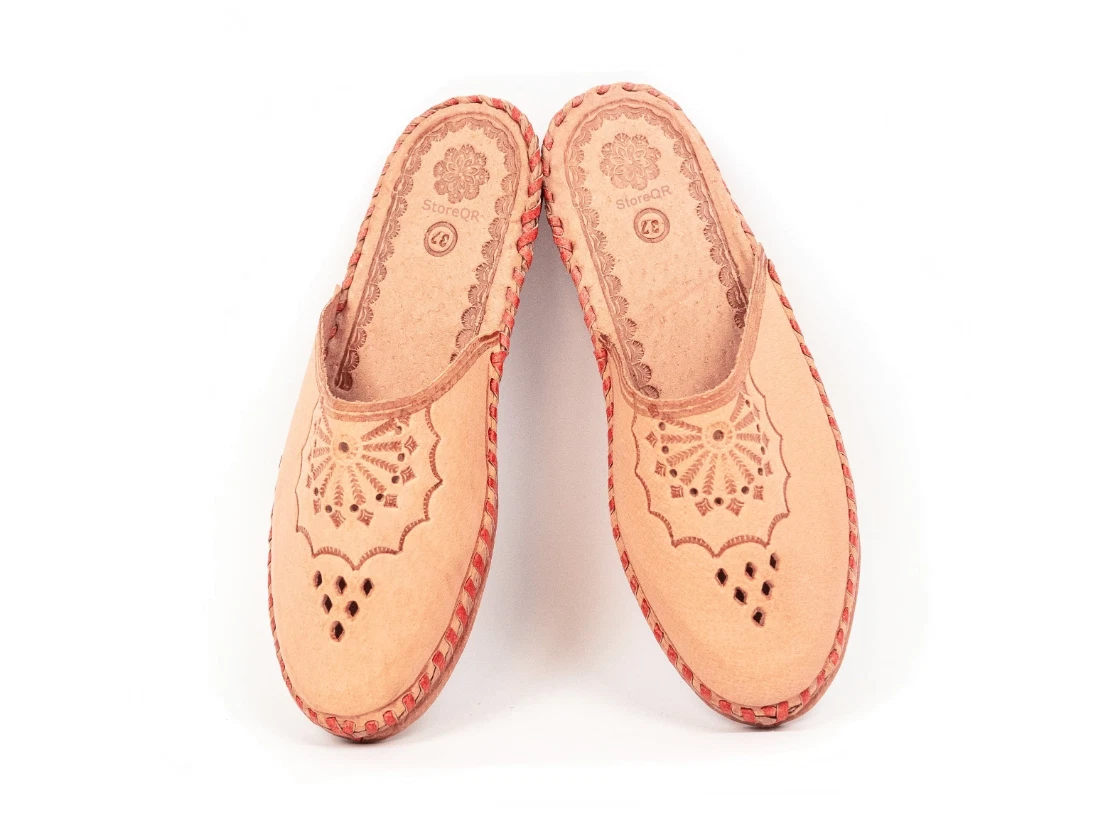 Women's Mule slippers genuine leather FOLK ETNO BOHO Mountain Style Hand-Made EU