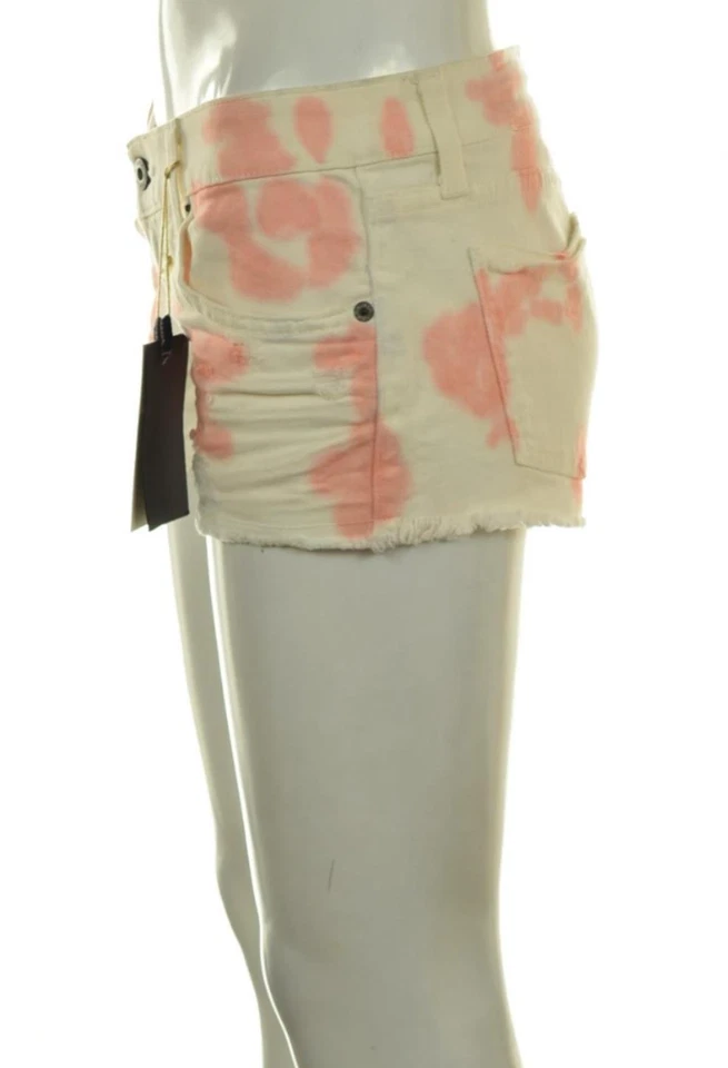 NOVO Shorts Feminino Carmar Tamanho 27 Marfim Rosa Estampado Jeans Desgastado Algodão - Imagem 3 de 4