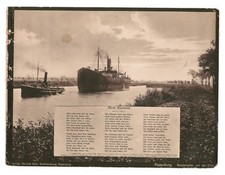 ~1910 alte Kupfertiefdruck Foto Papenburg Seedampefer a.d.Ems + Mein Emslied
