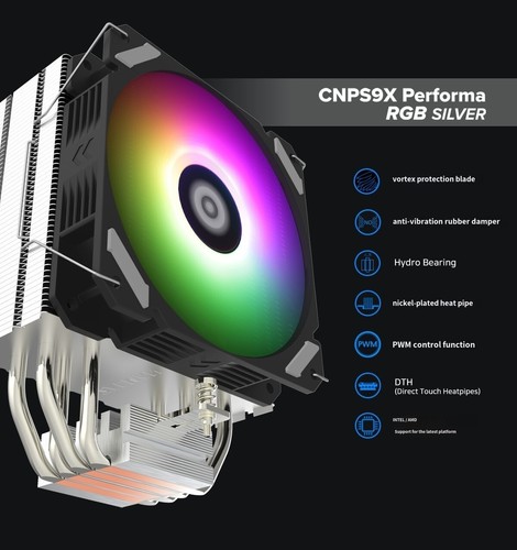 CPU Cooler/ ZALMAN CNPS9X PERFORMA SILVER/ RGB PWM 120mm FAN /Fan with Heatsinks - Picture 4 of 14