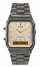 Casio Men's Vintage Ana-Digi Quartz Cream Dial Stainless Steel Watch AQ230GG-9A