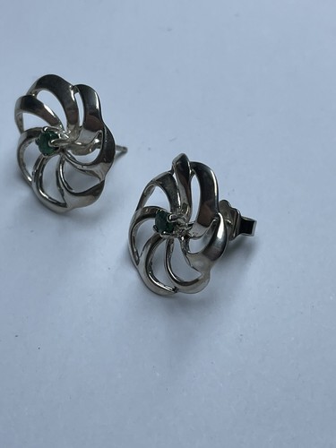 Vtg Dakota West Shube Sterling Silver 925 Green Peridot Flower Earrings Swirl - Imagen 3 de 6