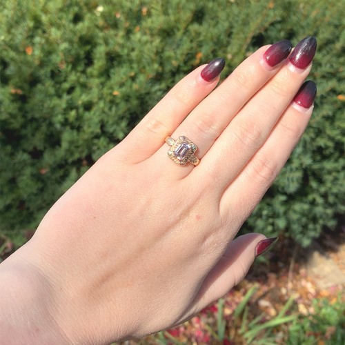 10k Tri-Color Gold Ring with 1.06 Carat Pink Genuine Natural Morganite (#J6465) - Picture 7 of 10