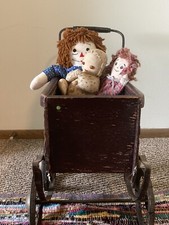 Antique Victorian Baby Carriage Doll Buggy Wood/Metail