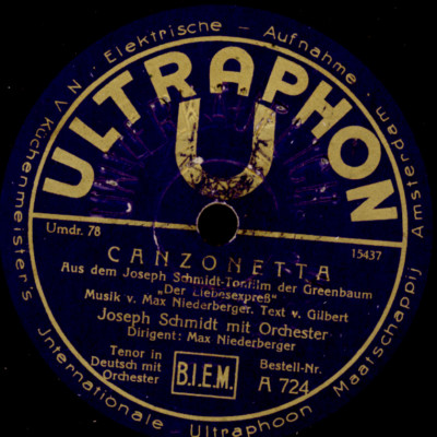 JOSEPH SCHMIDT Canzonetta / Tausendmal Du!     78rpm  SCHELLACKPLATTE S1377