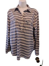 Chaps Womens Long Sleeve Button Front Top Large Blue #401