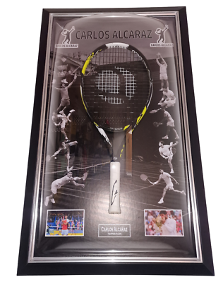 Raquette De Tennis Dédicacée Carlos Alcaraz - Display Sous Dôme, Certificat AFTAL