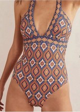 Boden Ithaca Halter Neck Swimsuit VERMILLION, EXOTIC DIAMOND, USA 14R