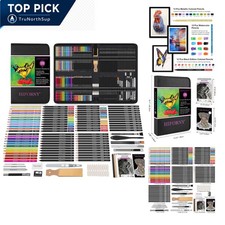 120 pcs Drawing Set Art Supplies with Sketchbook Coloring Book Metallic Charc...
