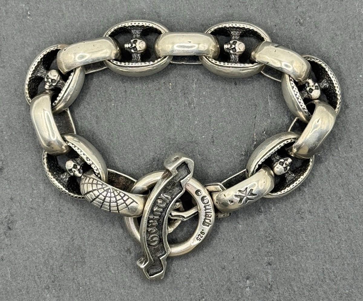 Steve Gerlach 925 Silver 12-Skull Spiderweb Bracelet Gaboratory Vintage Heritage