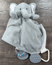 Lovey Snuggle Blankie Gray Elephant Activity Rings Teethers Modern Baby