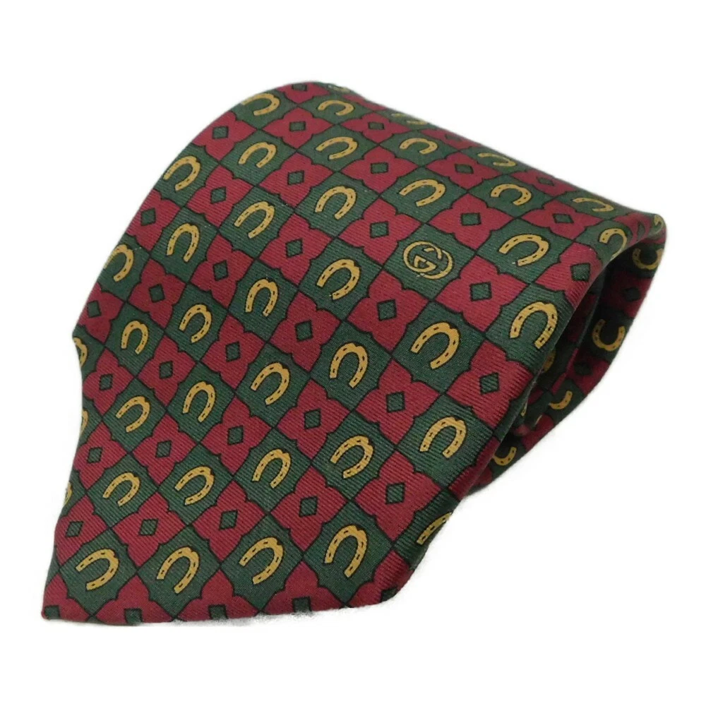 Gucci cravate vert rouge jaune fer à cheval soie 100 accessoires homme costume travail doux
