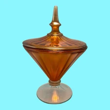Vintage Indiana Carnival Marigold Carnival Galss Footed, Covered Candy Dish 7.5"