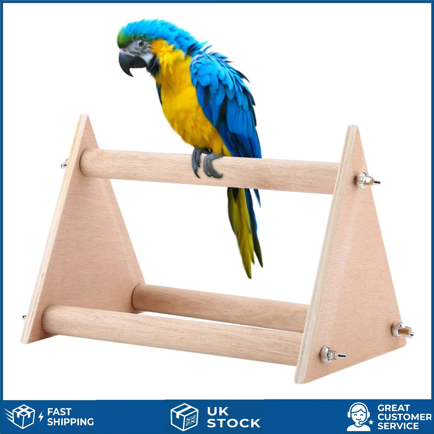 Portable Wooden Parrot Playstand Desktop Bird Perch Gym Training Toy 20x15cm