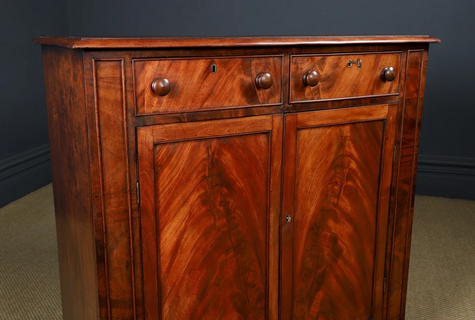 Cajones antiguos ingleses georgianos llama caoba dos puertas laterales armario Foto 2 de 4