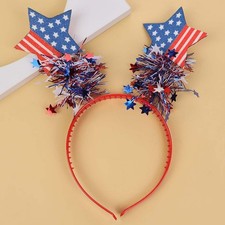 4th of July Star Headband Patriotic Red White Blue Tinsel USA Flag Star Head ...