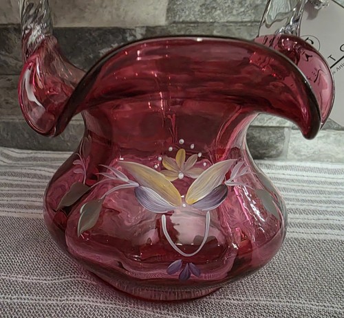 Cesto rosso mirtillo rosso Fenton dipinto a mano fiori firmati - Foto 9 di 11