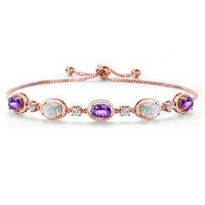 18K Rose Gold Plated Silver Amethyst and Simulated White Opal and Moissanite