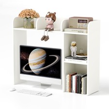 COSTWAY Desk Bookshelf Multipurpose Wood Countertop Hutch w/4 Shelves-White