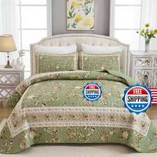 Xruibed Sgae Green Quilt Set Queen Size 3Pcs Antique Rose Sage Green Quilt