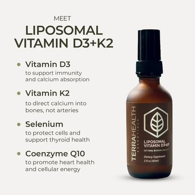 Terra Health Essentials Liposomal Vitamin D3+K2 2 fl oz - Green/Amber