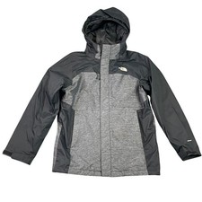 The North Face Rain Jacket Boys L 14/16 Grey Black DryVent Hooded Full Zip Coat