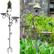 71" H Bird Baths for Outdoors, Bird Baths and Bird Houses with Pole, Metal Bi...
