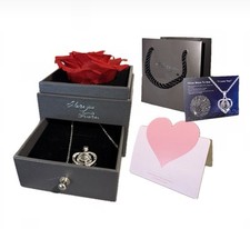 Jewelry box with a real preserved red rose and an "I Love You" necklace gift New
