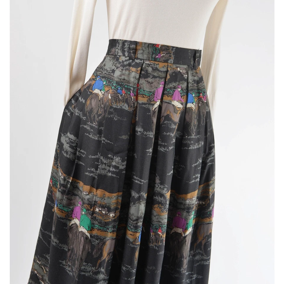 Maxi Falda Plisada Estampado Ecuestre Años 80 Estampado Caballo Paisaje M Foto 3 de 4