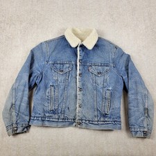 Vintage 70s Levis Denim Jacket Mens 44R M Snap Sherpa Lined Distressed USA