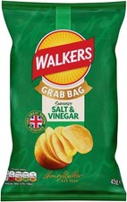 Walkers Salt & Vinegar Flavoured Grab Bag Potato Crisps 45g x 32 Pack