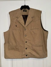 Wyoming Traders Vest Mens XL Tan Canvas Lined Pockets Western Bronco Rancher