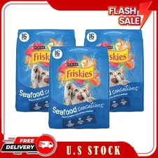 3 Bags Purina Friskies Seafood Sensations Dry Cat Food, 16 lb Bag